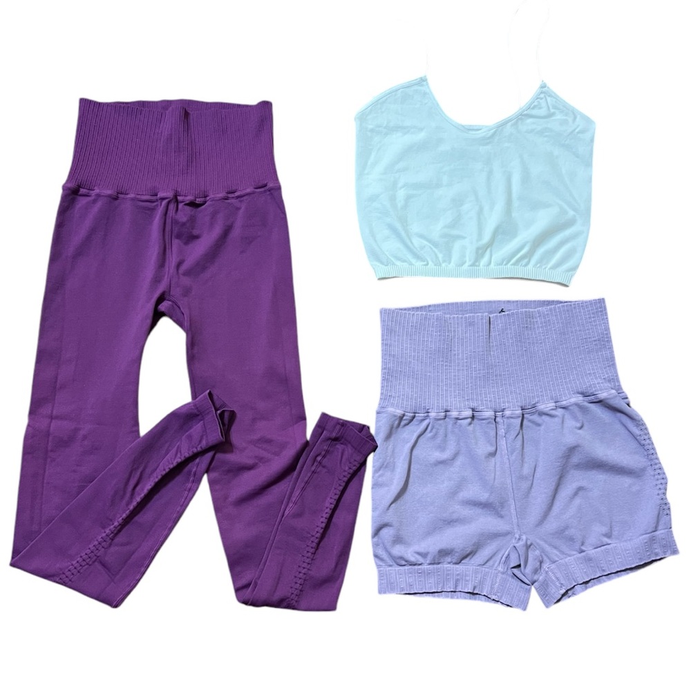 Free People Bundle of 3 Good Karma Leggings Shorts & Skinny Strap Crop Top NWOT